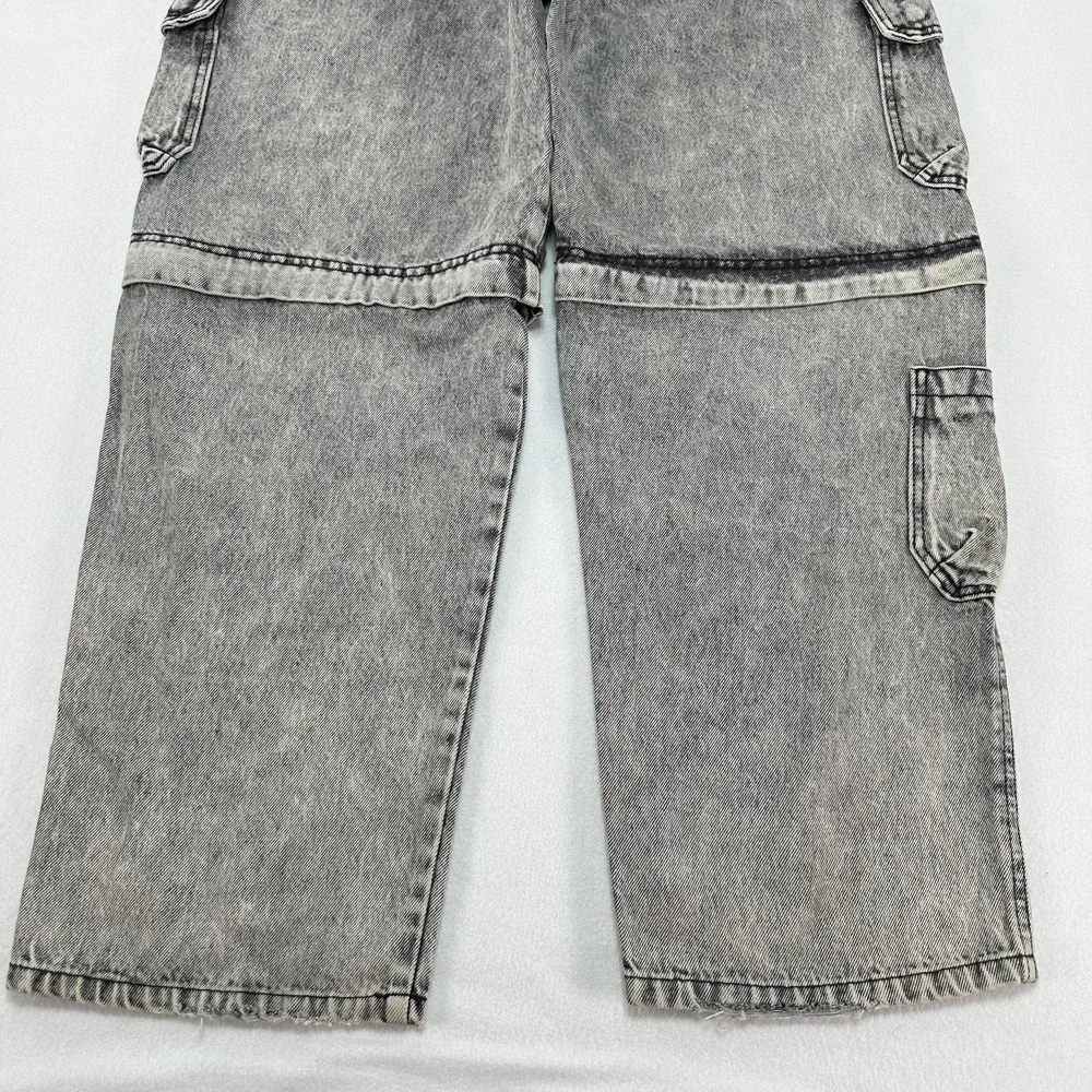 Empyre Jeans Mens 34x30 Gray Relaxed Wide Leg Cargo Acid Wash Denim Streetwear